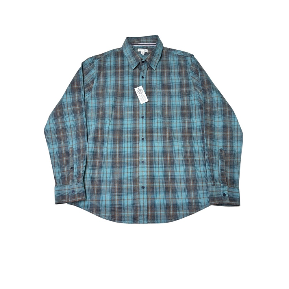 NWT SUN STONE Mens Plaid Flannel Long Sleeve Button Up Shirt Size XL